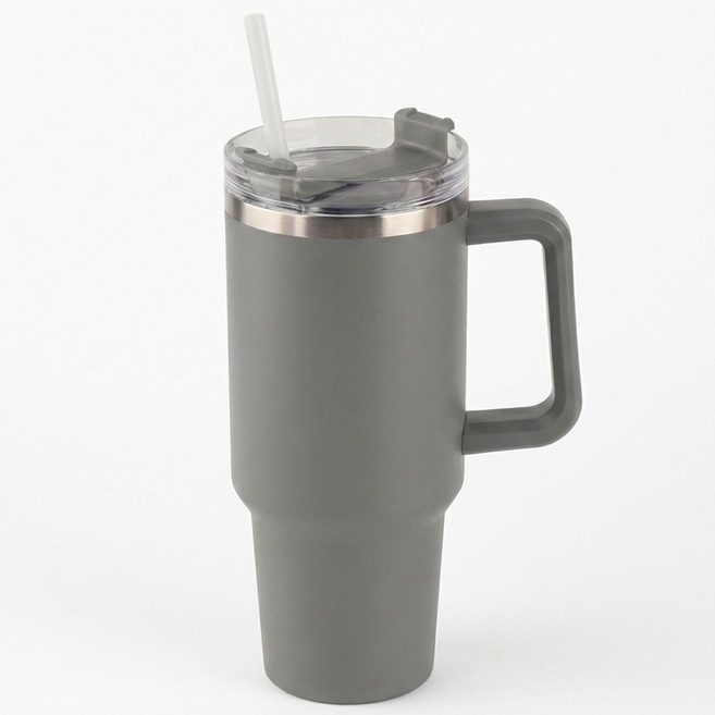 루메이크 스텐 대용량 손잡이 텀블러 + 빨대, 1개, 1.18L, 그레이