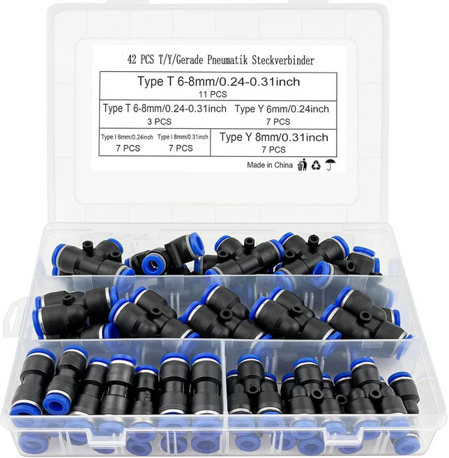 ADNEWX 파워 에어 퀵커넥터 42PCS 세트 (6/8mm)- PBT 플라스틱 최대 10MPa 무공구 설치, 1세트
