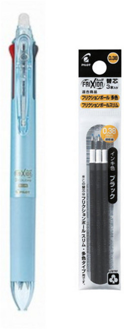 파이롯트 유성펜 프릭션 3색 슬림 0.38mm 펄블루바디+ 유성리필심 0.38mm 블랙(3개)