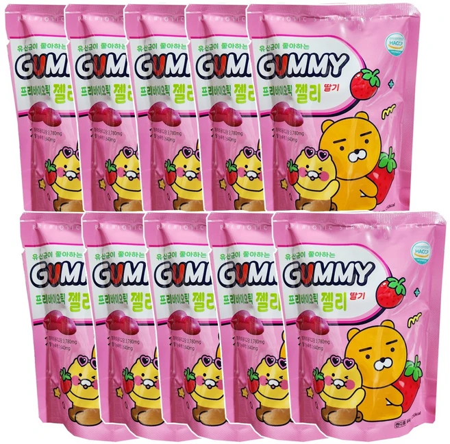 카카오프렌즈 프리바이오틱 구미 젤리 딸기맛, 64g, 10개 - 쿠팡