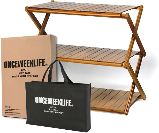 원스위크라이프 접이식 우드 캠핑 선반 + 가방 세트, 3단, 1개
