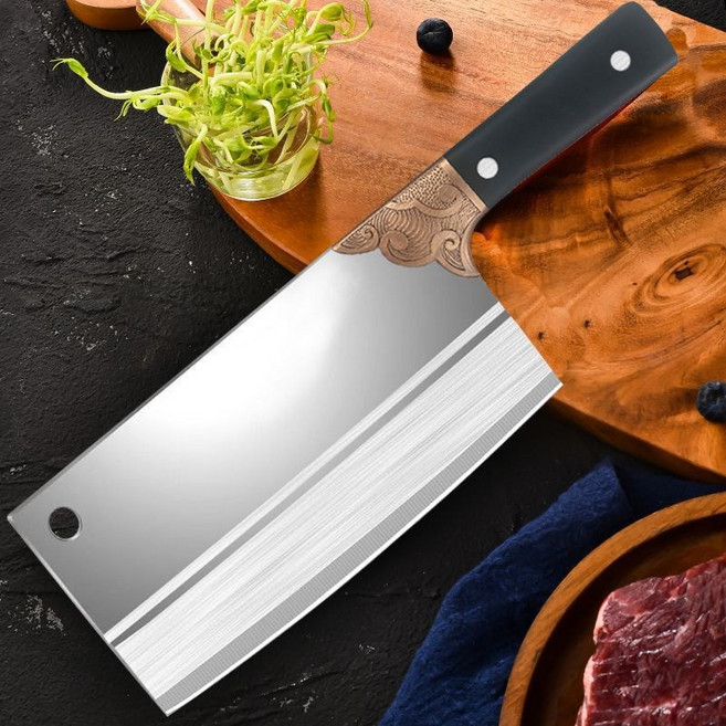 3Cr13 스텐 스텐 요리용 슬라이스 식칼 전통중식도 1/1+1, 3개, 블랙