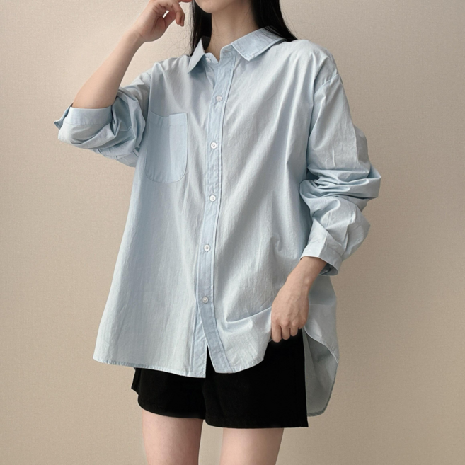 파츠 여성 오버핏 내추럴 코튼 셔츠 루즈핏 남방 기본 긴팔 블라우스