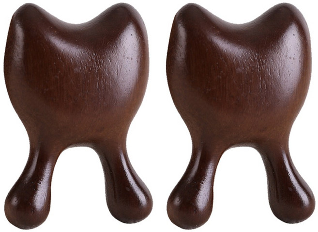 원목 우드 괄사 미니 지압 마사지기, 브라운, 2개