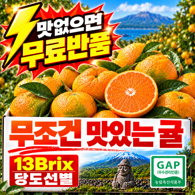 GAP인증 마니팜농원 고당도 노지제주감귤 밀감 귤 13BRIX당도선별, 1박스, 5kg
