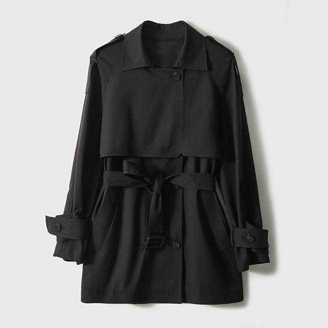 【立體廓型】短款風衣 女式風衣 薄外套 春秋外套 卡其色風衣 英倫風 輕盈肌理感 立體剪裁 短款顯高 通勤休閒兩穿