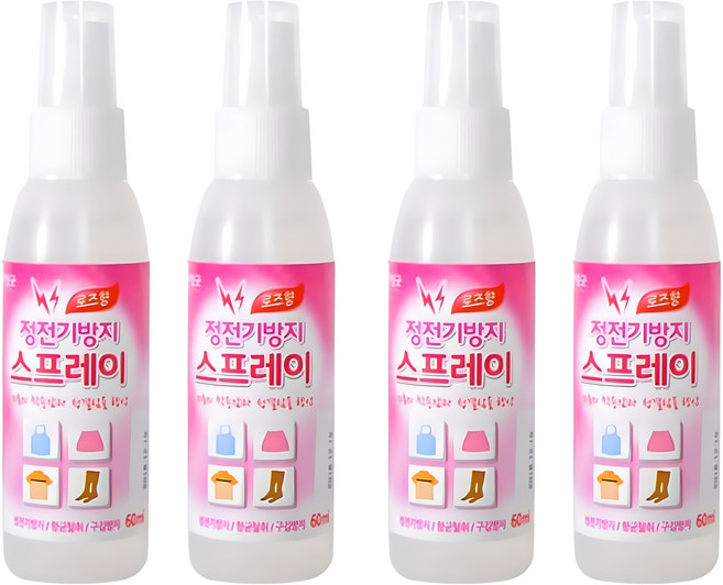 리빙굿 정전기방지 스프레이 로즈향, 60ml, 4개