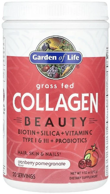 Garden of Life (가든 오브 라이프) Grass Fed Collagen Beauty 크랜베리 석류 9.52 oz (270 g), 1, 270g - 쿠팡