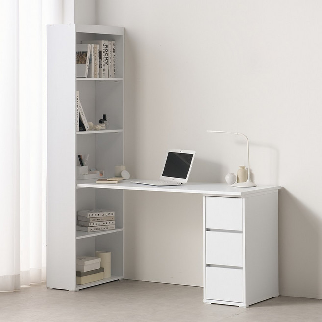 퍼니하우스 티오 집중력 일자형 책상 1500 H형 서랍책상 세트 1인용 학생 서재, 화이트