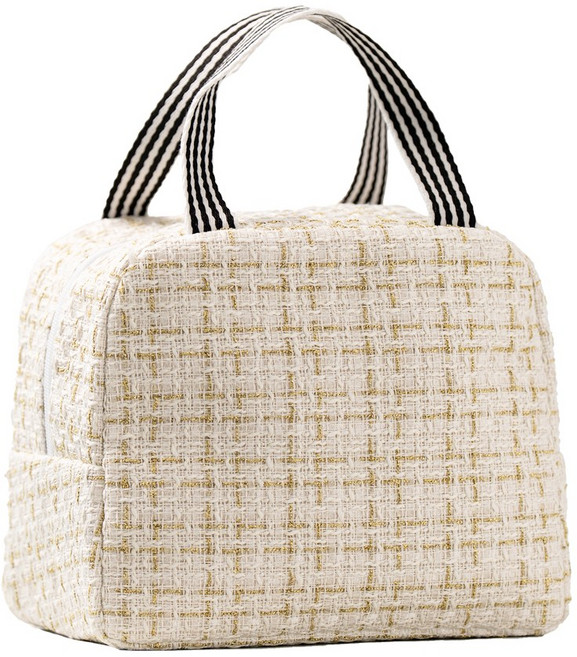 타닥 트위드 런치백 데일리 보냉가방 휴대용 피크닉 보온 보냉백, 6L, 크림