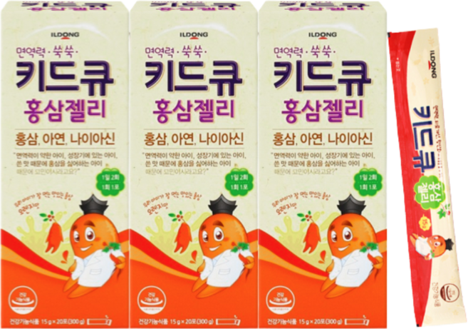 홍삼젤리 어린이홍삼 면역력홍삼 어린이 키즈영양제 면역력영양제 키드큐 홍삼젤리 20포, 300g, 3개