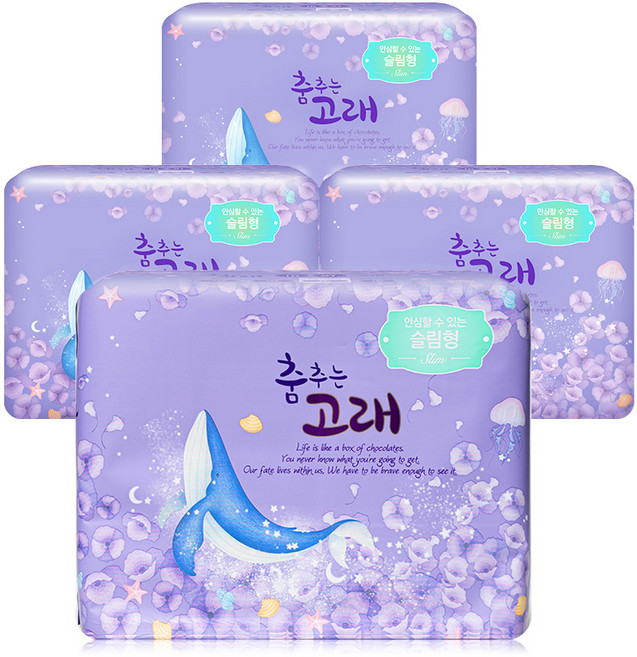 춤추는고래 대용량 오버나이트 생리대 18P X 4팩 /72매, 4개, 18매입