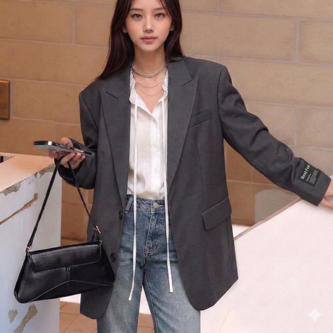 패피샵 봄 루즈핏 여성 캐주얼 정장 자켓