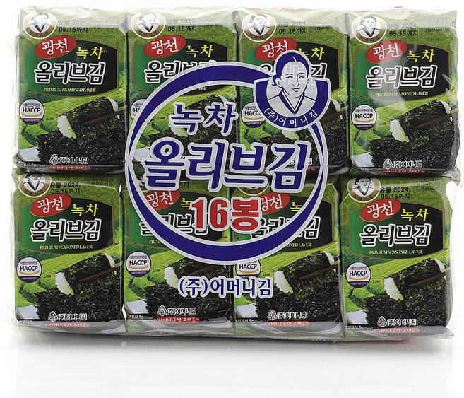 광천어머니김 16단 녹차올리브 도시락김 4g X 16봉 4개입 총 64봉 전장김 식탁김 돌자반 김밥김 김자반
