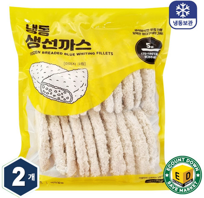 [아이스박스무료] 흰살 생선까스 1kg 청대구살 40% 생선커틀렛, 2개