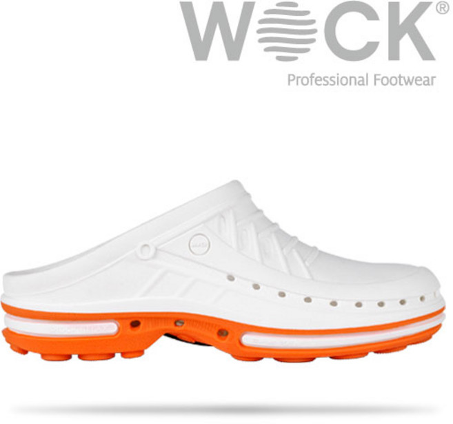 [WOCK] 워크 클로그 01 화이트/오렌지 - 실험실신발/오토클레이브 멸균/고온 물세척/정전기방지/아치형 인솔/화학물질 저항성