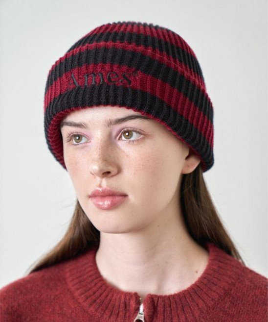 아메스 월드와이드 amesworldwide STRIPE KNIT BEANIE RED