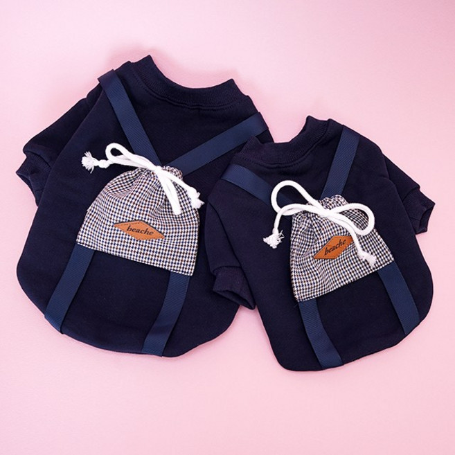 [대봉샵] 강아지 주머니가방 맨투맨 네이비 S-2XL 가방티셔츠 강아지옷 애견의류, 1개