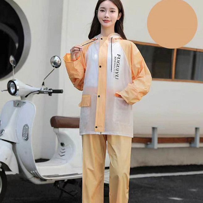 besteffie 여성 투명 후드 비옷 세트 방수 폴리에스터 상하세트 레인커버 K37