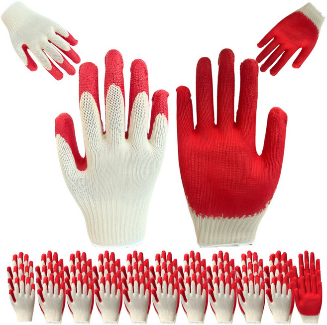 포유나라 반코팅 면장갑 레드 목장갑 고급 코팅장갑 작업용 장갑, 50개, 레드_화이트_목장갑