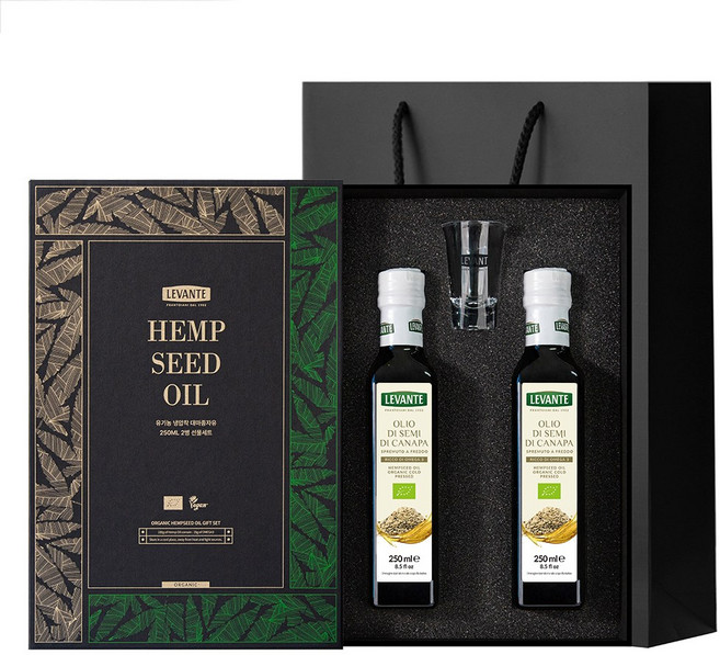 [선물세트]르반테 유기농 대마종자유 250ml 2병 선물세트 (오일잔/블랙쇼핑백), 1세트