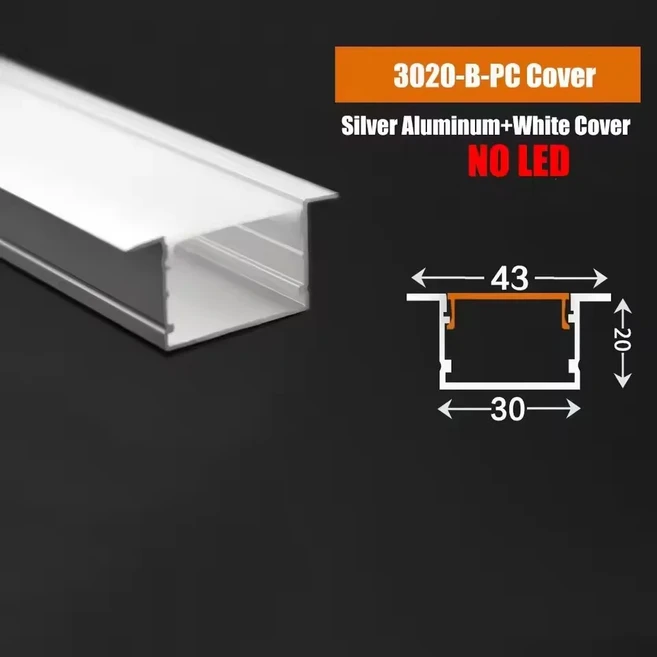 U/YW 스타일 LED 알루미늄 프로파일 초슬림 캐비닛 조명 밀키 PC 확산 채널 매입형 책장 옷장 선형 스트립, 05, 0.5mx1pcs, 1개