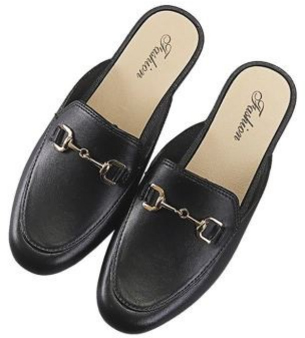 i Faith 金屬釦防水穆勒鞋 懶人鞋 低跟半拖鞋, 黑,39