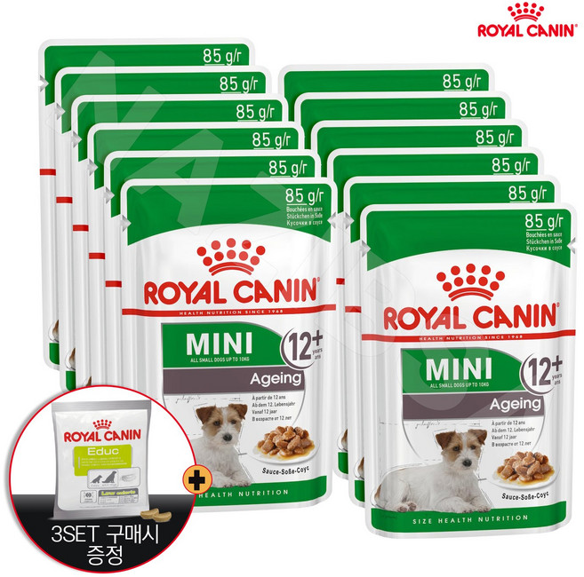 로얄캐닌 독 미니에이징12+ 파우치 85gX12팩 노령견 습식사료, 70g, 12개