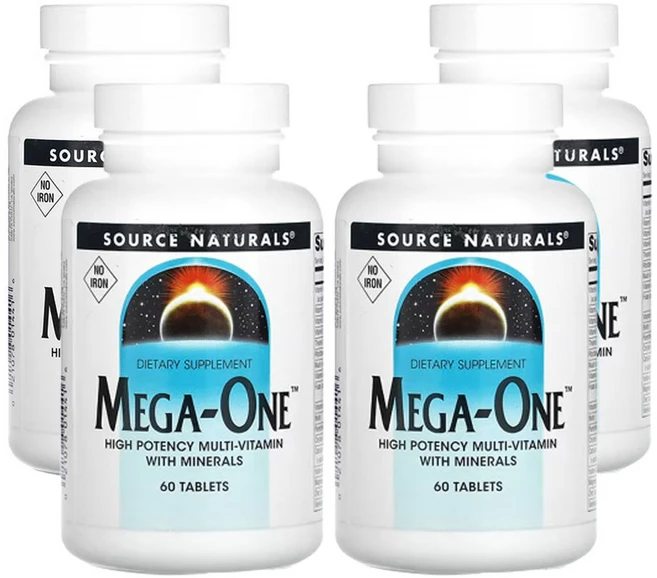 소스네츄럴스 메가 원 철분 없음 60 정, 60정, 4팩 - 쿠팡