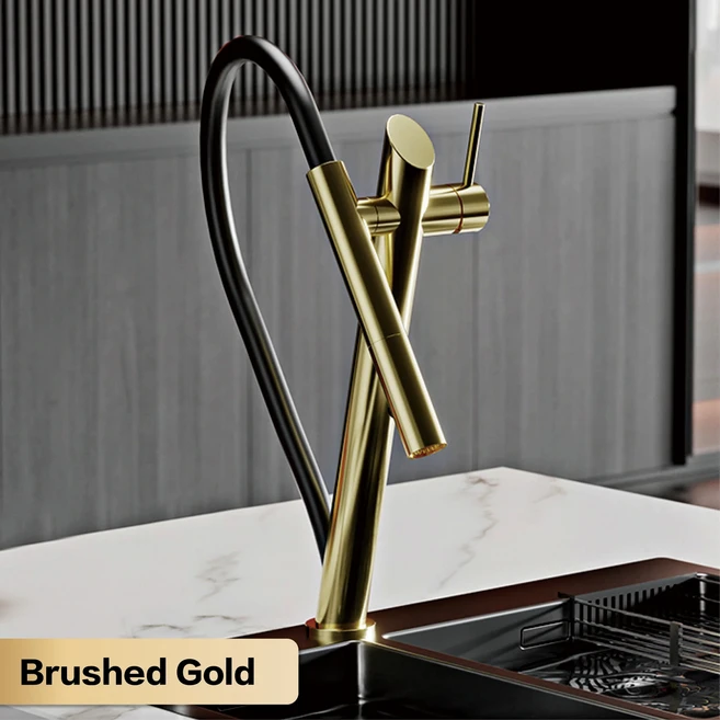 고급 황동 블랙 주방 수전 풀아웃 디자인 냉온수 겸용 듀얼 컨트롤 마그네틱 흡착식 2기능 싱크대 수도꼭지, 01 G1 / 2, 04 Brushed Gold