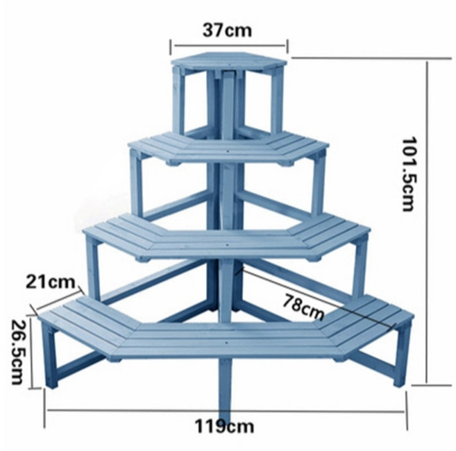 발코니 코너 꽃 선반 야외 코너 사다리 삼각형 다층 코너 선반 바닥에서 천장까지의 벽에 대 한 정원, 3단, 블루