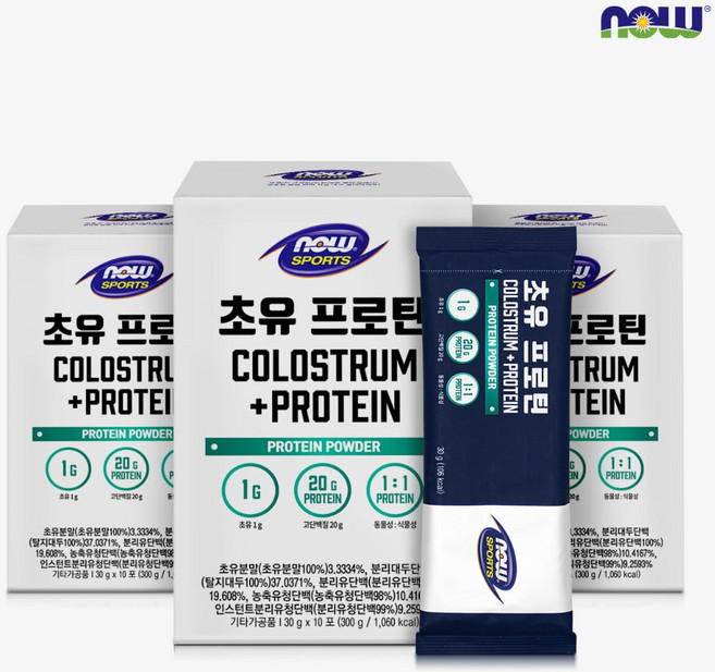나우푸드 초유 프로틴 10포 3박스 / 20g 단백질 쉐이크 저당, 300g