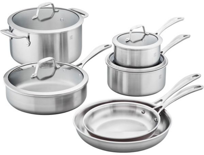 ZWILLING Spirit 3겹 10개 스테인리스 스틸 세라믹 논스틱 냄비 및 팬 세트 더치 오븐 프라이팬, 10-pc, 1개