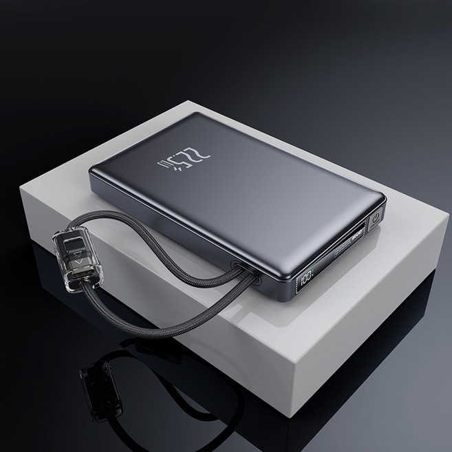 25000mAh 超薄行動電源 22.5W快充 自帶充電線 數字顯示 隨身行動充, 槍灰色-25000mAh（金屬烤漆）, 槍灰色, CBD1-POWER