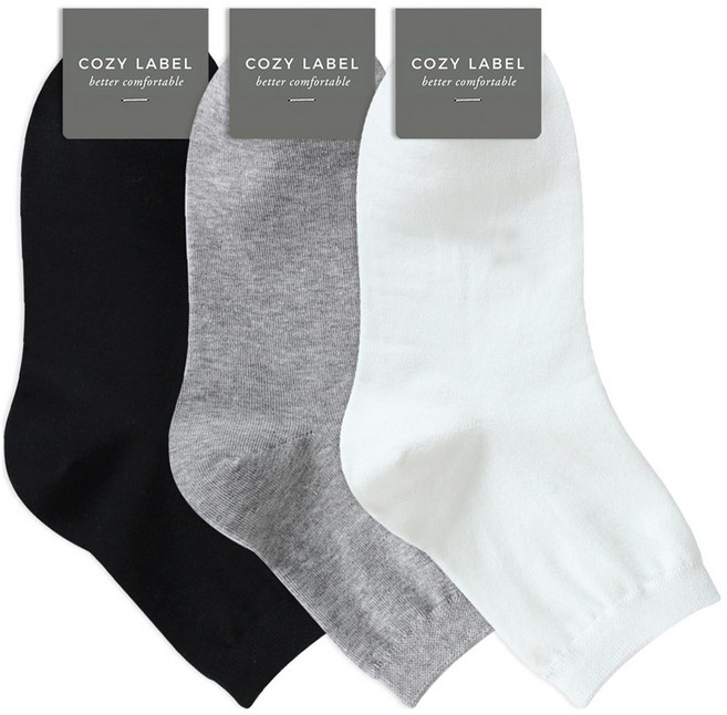 코지라벨 여성용 내추럴 아웃핏 무지 중목 양말 3종 세트
