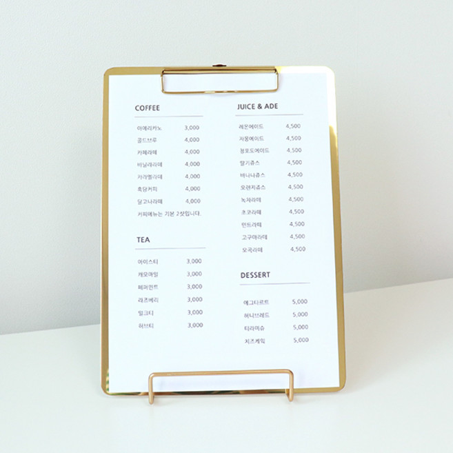 온더칩 클립보드 골드 메탈 메뉴판보드, 클립보드-거치대(대)