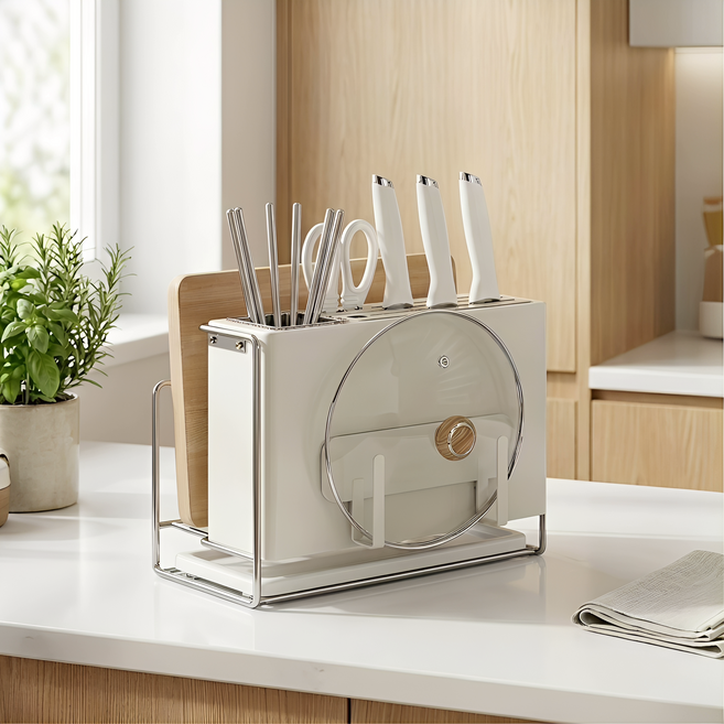 Centis 다기능 주방 칼 수납걸이 벽부착형 드릴프리, 1개, 크림 화이트