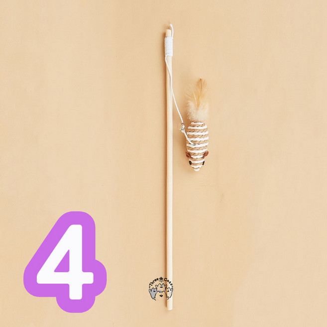 【12HR台灣出貨】木桿逗貓棒 逗貓棒 貓玩具 貓咪玩具 魚 老鼠 棉麻玩具 手持逗貓棒 木質逗貓棒 發聲, 1個, 4、棉麻老鼠 木質逗貓棒