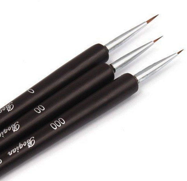 초 미세 붓 프라모델 브러쉬 피규어 리페인팅 도색 극세필 먹선 네일 아트 선긋기 캘리그라피 디오라마 채색 전문가용 서예 수채화 도장 에나멜 공구 취미 도구 3종 세트