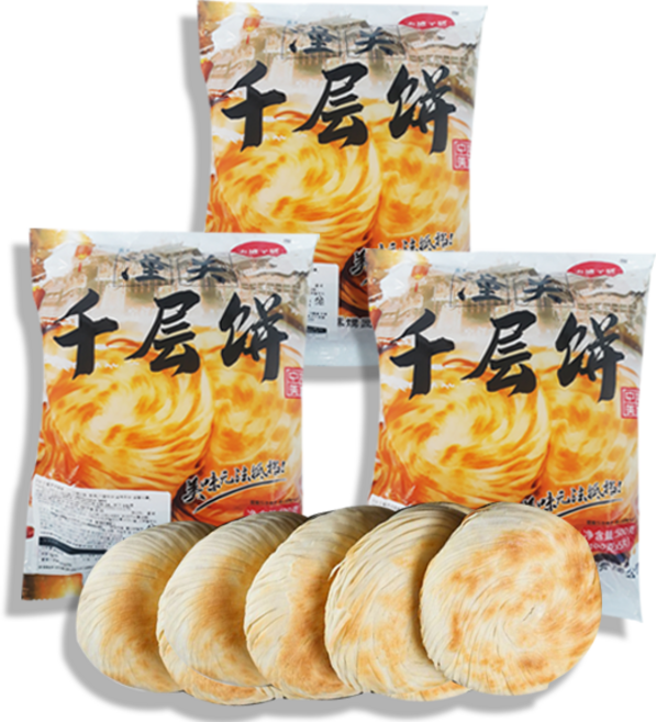 홍홍 중국식품 동관 천층병 500g (5개입) 밀가루떡 챈청빙 중국아침식사 중국빵, 3개