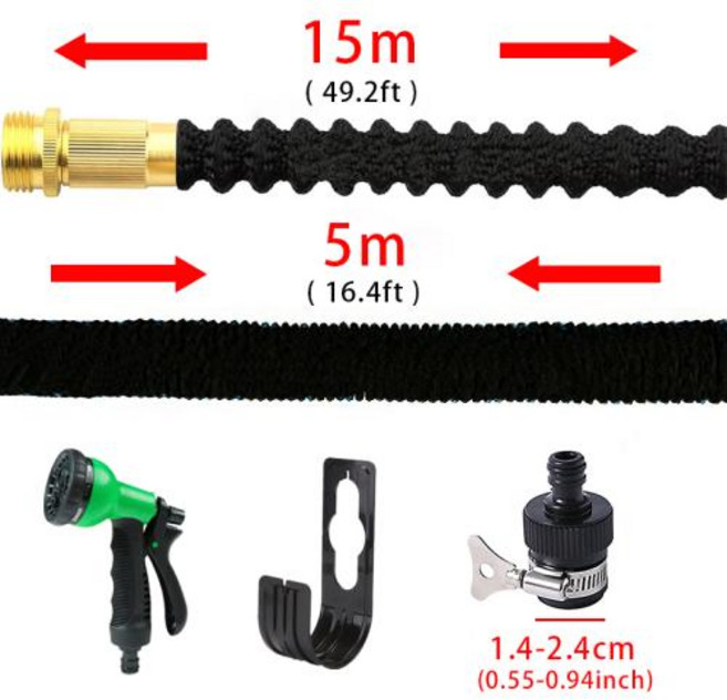 스프링쿨러호스 고압호스 세차호스 정원 물 호스 3 배 확장 가능한 급수 고압 유연한 세차 관개 매직 파이프, 15m green water gun, 1개