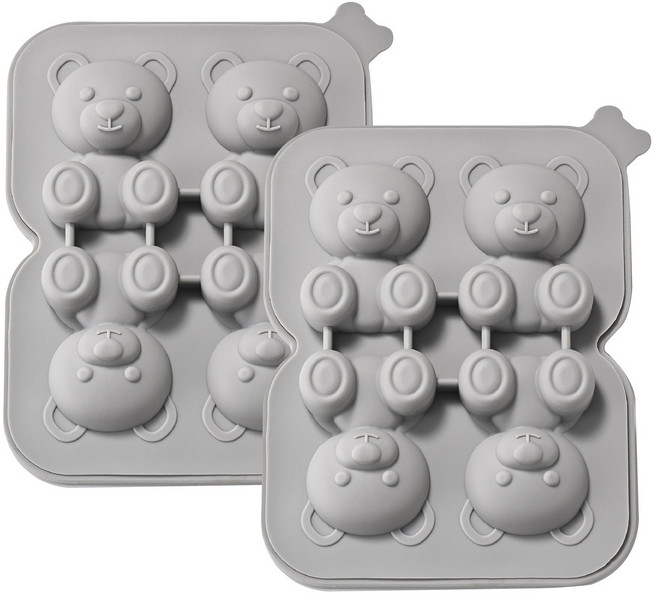 실리콘 입체 곰돌이얼음틀 캐릭터 하이볼 아이스몰드 얼음틀 아이스트레이, 2개, 그레이