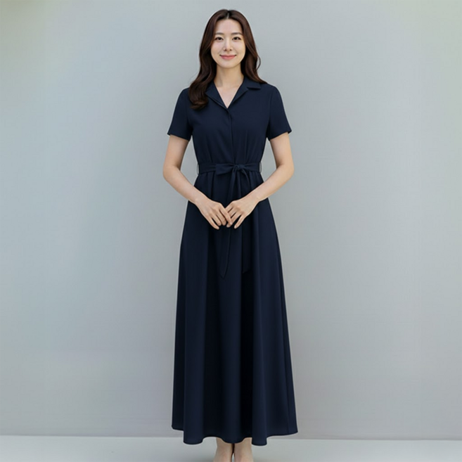 데일로엔 여성 여름 하객룩 셔츠 카라 반팔 롱 원피스