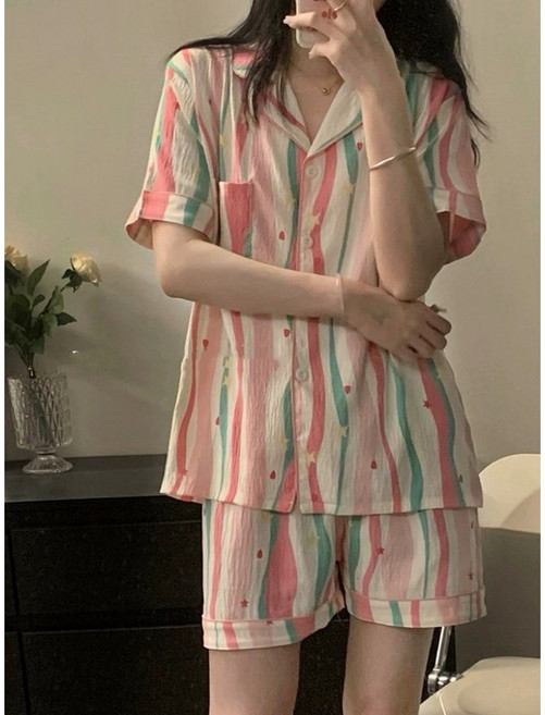 多巴胺肌理褶皺睡衣套裝 舒適雲朵棉家居服 Y178