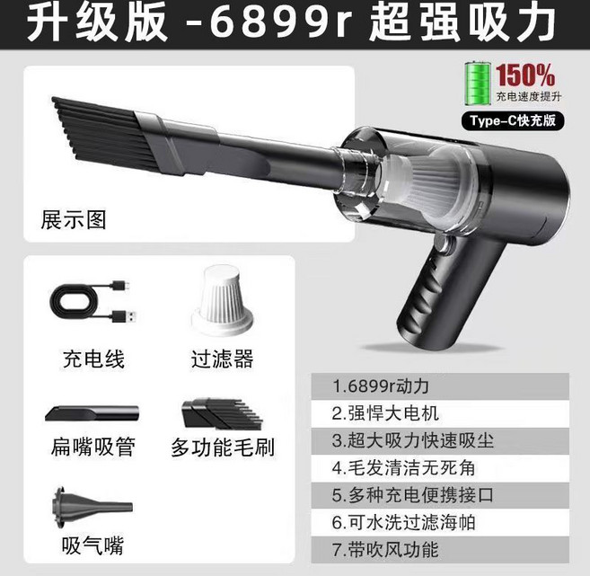 手持式吸塵器 8800r 暴風吸力 Type-C 快充, 1個, 升級電機 5490pa+強風吸力+長久續航