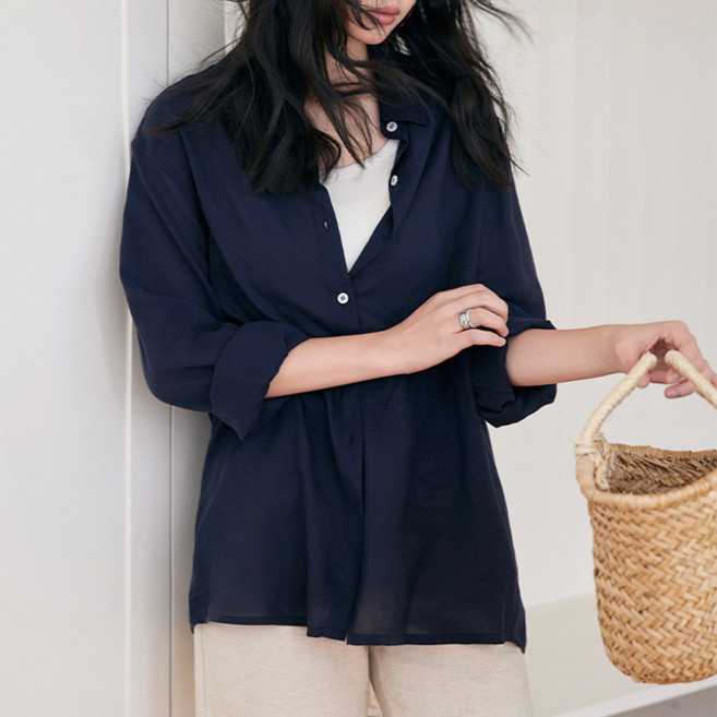 스토리원 여성 하늘하늘한 텐셀 린넨 오버핏 베이직 셔츠 WM-SSWT009