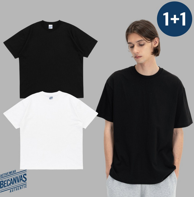 [1+1] 비캔버스 면 100 18수 기능성 라운드 무지 반팔 티셔츠 남녀공용