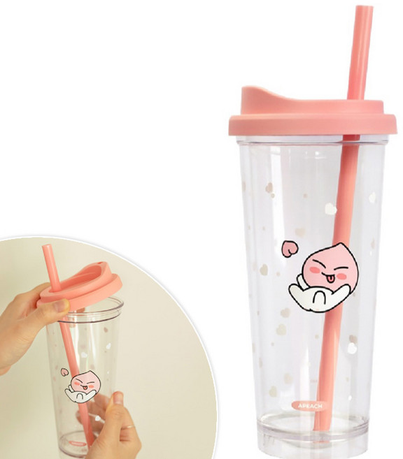 카카오프렌즈 클리어 춘식이 텀블러 춘식이물병 결혼선물 빨대텀블러 단체기업선물 센스있는 집들이선물 이사선물 대용량텀블러 사무실 텀블러 크리스마스선물 라이언텀블러 어피치텀블러, 어피치, 1개