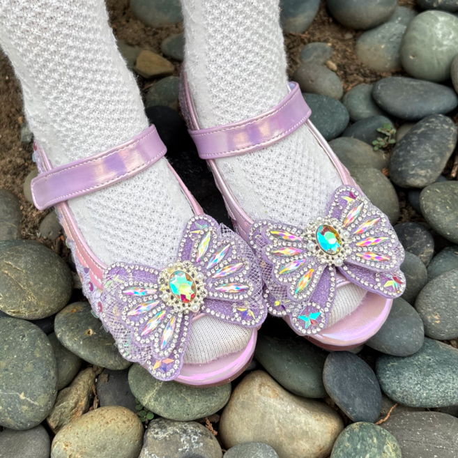 프롬베베 여아용 셀레네 글리터 망사 오픈토 LED 샌들