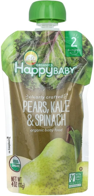 Happy Family Organics Baby® 유기농 이유식 생후 6개월 이상 배 케일 및 시금치 113g(4oz) Organics (해피 패밀리 오가닉스), Happy Family Organics, Baby®, - 쿠팡